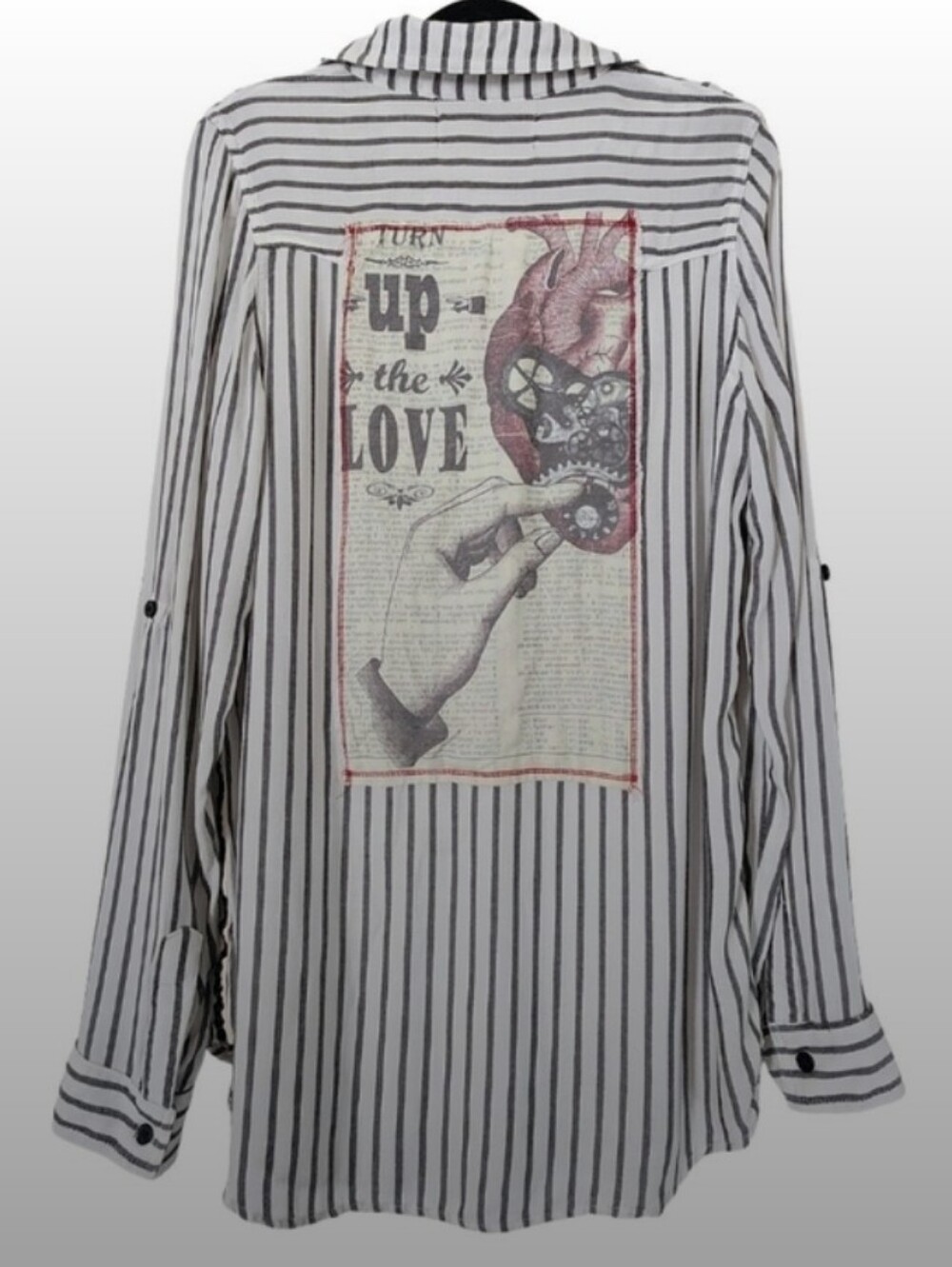 The Nu Vintage Long Sleeve Striped Button-down Graphic Patch Shirt (M)